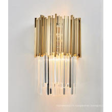 Lampe de mur en cristal de base en laiton de style de luxe moderne de projet d&#39;hôtel pour le salon de chambre à coucher